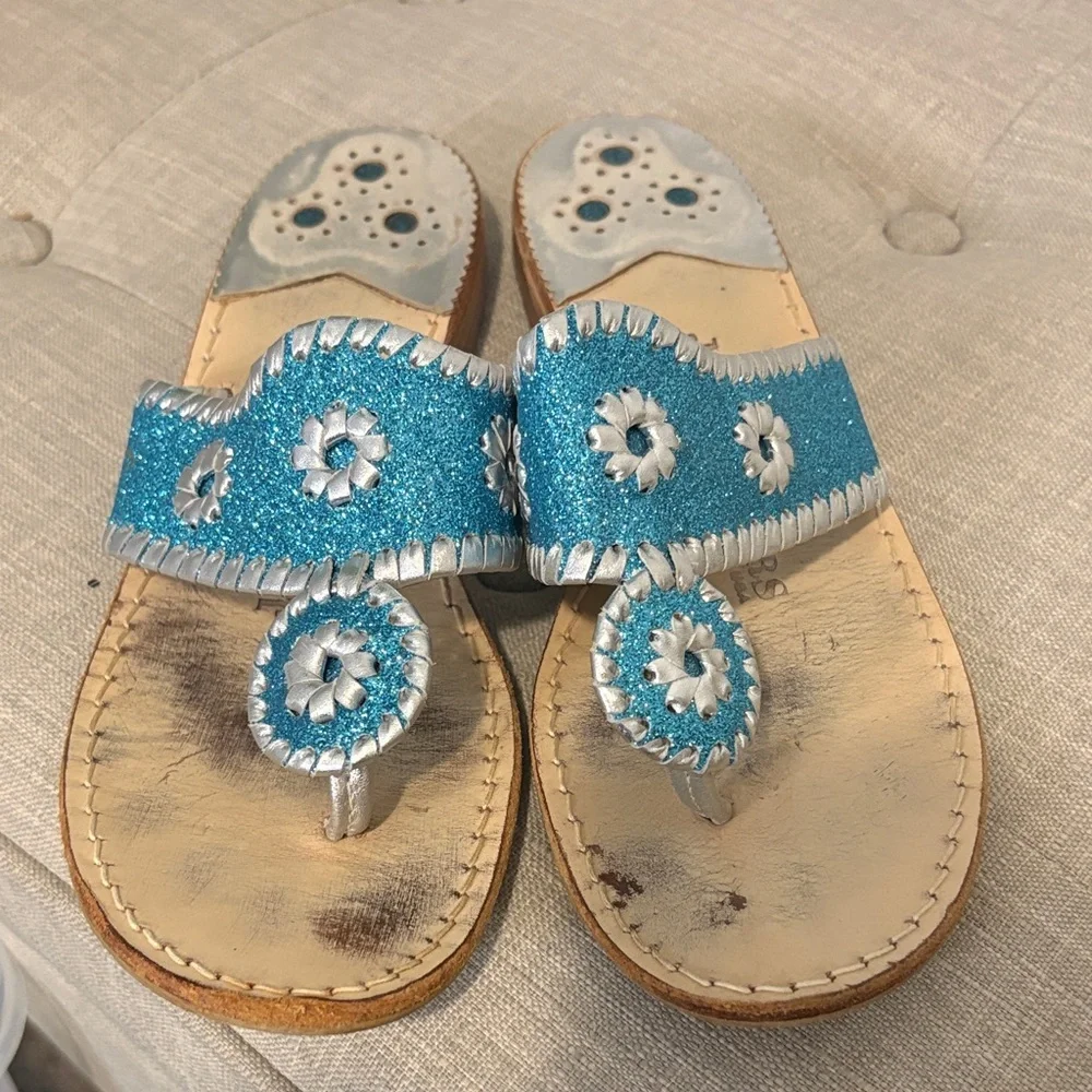 Jack Rogers Sparkly Turquoise and Silver Sandals 8